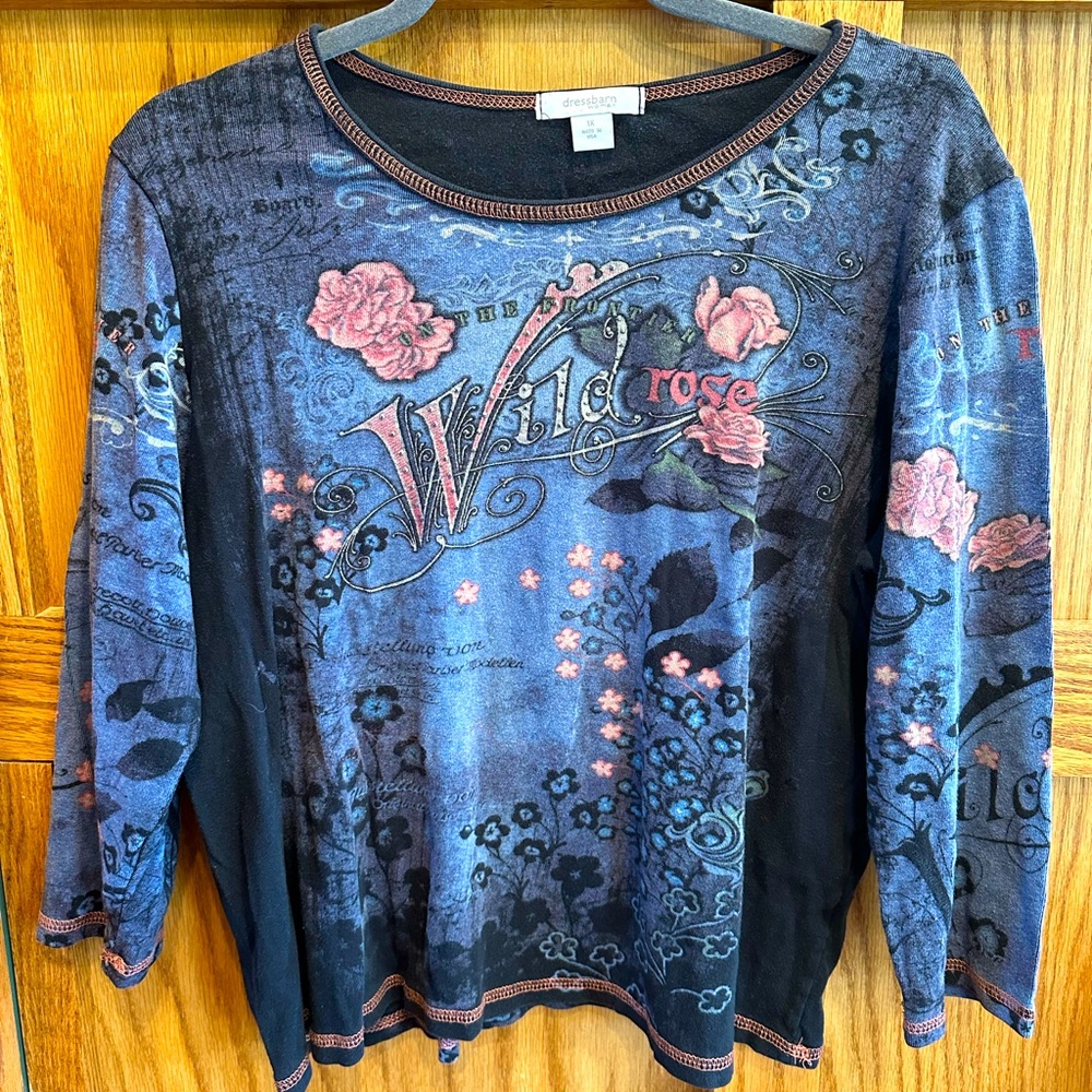Vintage Rhinestone Wild Rose Tee Shirt